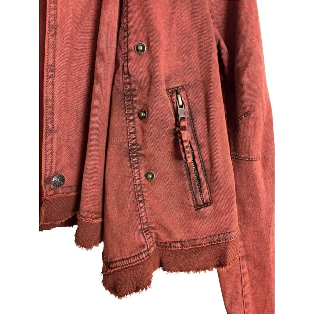Free People Rust Orange Collapsing Twill Raw Hem Moto Jacket Boho Utility Small